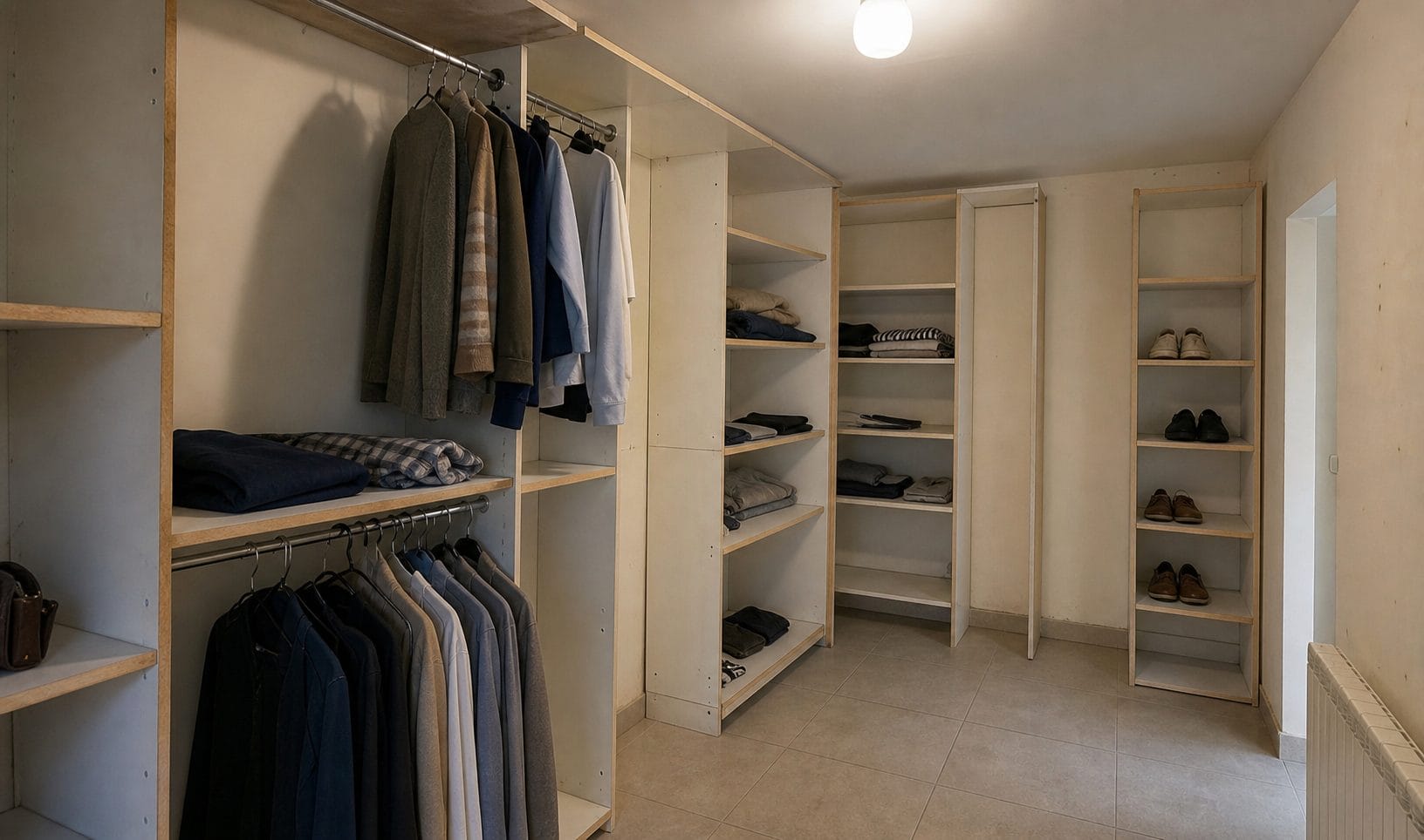 Vestidor claro con módulos abiertos